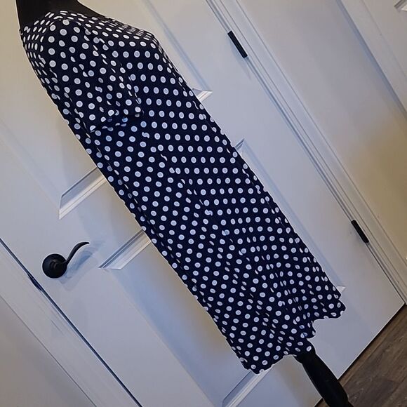 POPYOUNG sz XL navy midi dress with white polka-dots - Picture 3 of 9